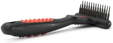 Jeffers Pet Non-Slip Undercoat Rake, 13 short pins – Double Row Stainless Steel Pins, Safe Grooming Tool for Dogs & Cats, Removes Loose Hair & Tangles, Shedding Brush, Home Use, Red & Black