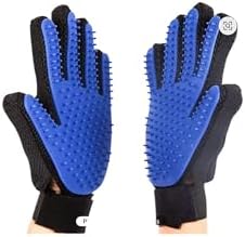 Pet Grooming Gloves for Dogs & Cats – Silicone Deshedding Brush – Gentle Fur Remover & Massaging Mitt – One Size Fits Most – Reusable – Blue – 1 Pair