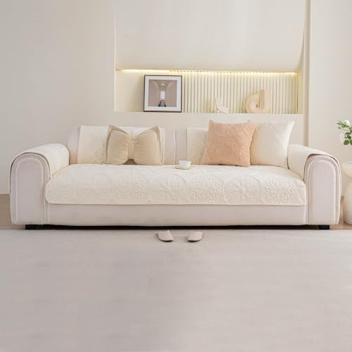 Couch Covers for Sofa, Flower Couch Cover for Dogs, Bohemia Sofa Covers Washable, Anti Slip Furniture Protector Covers for L Shaped(1pc, Beige White, 35.4"x 70.9")