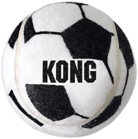 KONG Sport Soccer Ball Dog Toy (6 Pack, Small) Non-Abrasive Tennis Material, Extra-Thick Rubber for Durability – Tough Fetch & Bouncy Play Toy, No Squeaker for Quiet Play