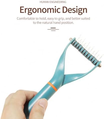 Double-Sided Dematting Comb for Dogs and Cats, Stainless Steel Undercoat Rake with Safe Rounded Blades, Y-Shaped Grooming Tool for Knots, Mats and Loose Fur