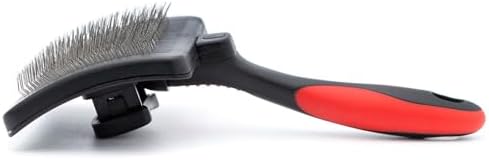 Jeffers Pet Self-Cleaning Slicker Brush for Dogs & Cats – Self Cleaning Button, Removes Tangles & Loose Hair, Non Slip Handle for Easy Grooming, Go To Gift for Pet Owners – Black, Red - Large