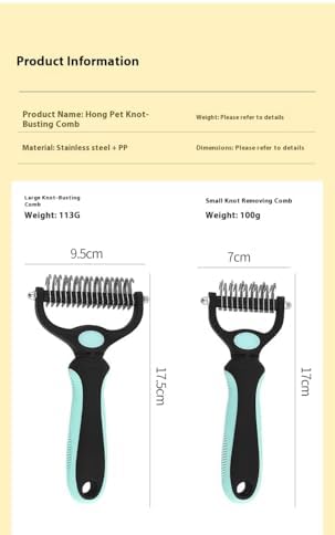 Double-Sided Pet Dematting Comb – 2-in-1 Undercoat Rake for Dogs & Cats, Stainless Steel Blade + PP Handle, Removes Tangles & Floating Hair, Lightweight 113 g, Home Grooming Tool