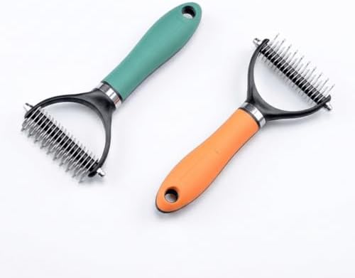 Pet Shedding Brush, Double-Sided Deshedding Grooming Tool with Undercoat Rake & Dematting Comb for Long Haired Dogs and Cats, Removes Loose Fur, Tangles & Matted Hair