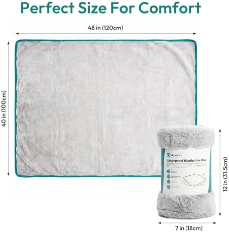 Waterproof Dog Blanket for Couch Bed, Reversible Soft Plush Pet Throw with 3-Layer Leakproof Protection, Washable Furniture Cover for Dogs & Cats, Portable Travel Pet Blanket 48"x40", Grey