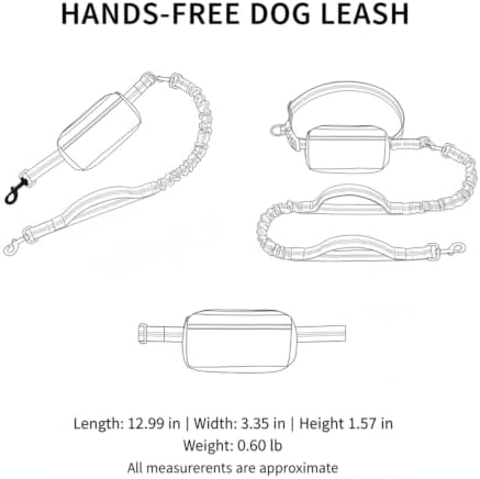 Hands-Free Dog Leash with Shock-Absorbing Bungee, Adjustable Waist Pack for Running and Hiking, Polyester Belt with Storage Pouch