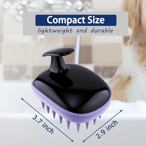 All-purpose Dog Shampoo Bath Brush,Pet Grooming & Soothing Massage Silicone Brush,Fits Ergonomically in the Hand for Long Short Haired Dogs and Cats(Black Purple)