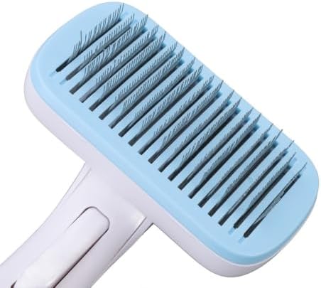 Self Cleaning Pet Slicker Brush, Hair Removal Grooming Brush for Dogs and Cats, ABS TPE Handle, Round Tip Steel Pins, 7.68 in(Blue)