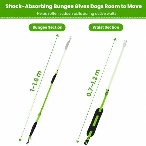 Hands Free Dog Leash, Adjustable Waist Belt 27-51", 2 Reflective Padded Handles, Comfortable Shock Absorbing Bungee, for Small Medium Large Dogs, Walking Jogging Running
