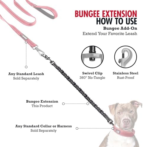 Add-On Accessory Large Size Bungee Leash Extension | Extends Hands Free Leashes by Two Feet | Requires Purchase of Hands Free Bungee Leash for Large Dogs Sold Separately