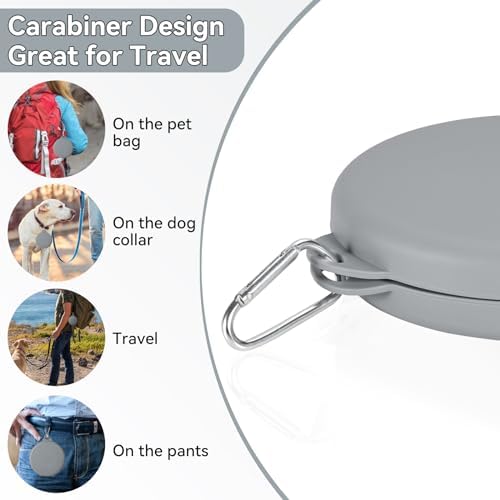 Collapsible Dog Water Bowl 2 in 1 Foldable Pet Food and Water Bowl Portable Cats Dishes with Carabiner Clip for Traveling Hiking Camping Walking (Grey)