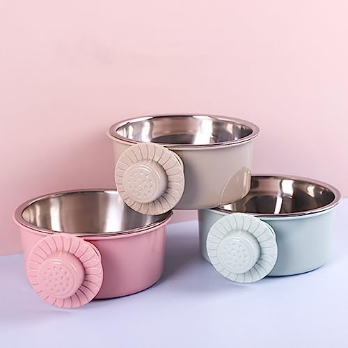 Dog Crate Bowl Water Food Bowls for Dog Kennel Cage Removable Stainless Steel Hanging Pet Bowl for Dogs Cats Puppies (Medium, Pink)