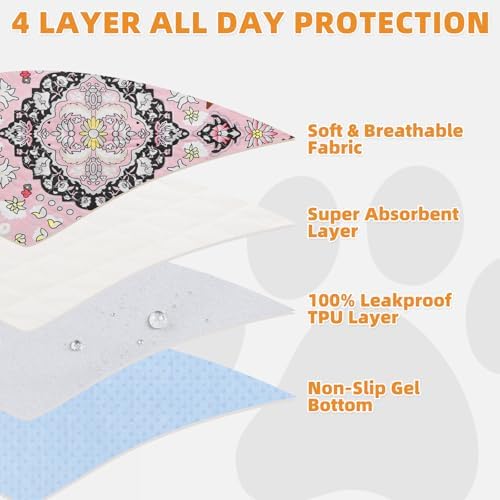 KOOLTAIL Washable Pee Pads for Dogs, 4 Pack Super Absorbent Reusable Puppy Training Pads Waterproof, Nonslip and Leak-Proof Dog Pee Pads, Large Pet Mats Whelping Pads for Floor, Crate, Couch, 24"x36"