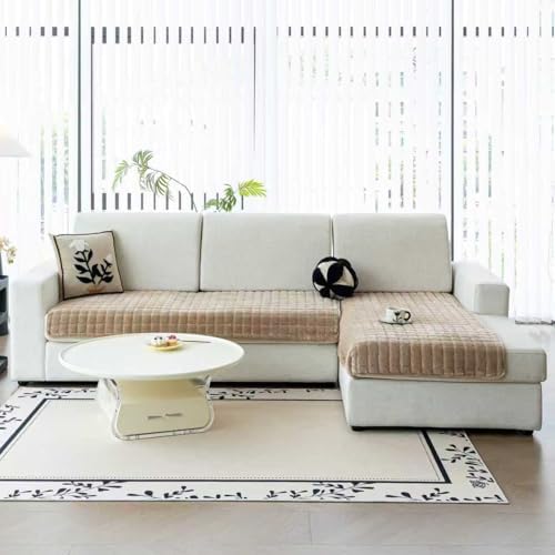 Velvet Couch Covers 2 Packs, Sectional Couch Covers Non-slip, Pet Couchs Cover for Backrest, Funny Fuzzy Sectinal Sofa Cover, Furniture Slipcovers for Livingroom, Bedroom, RV(35.4"x35.4",Khaki)