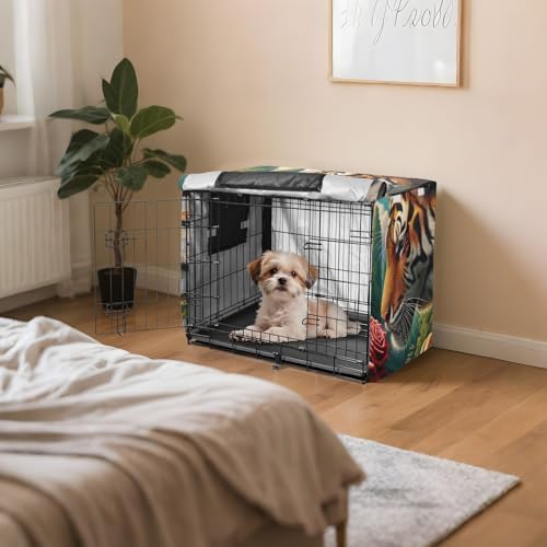 Breathable Animal Tiger Rose Dog Crate Cover Roll-up Side Panels Crate Cover for Dog Owners X-Large