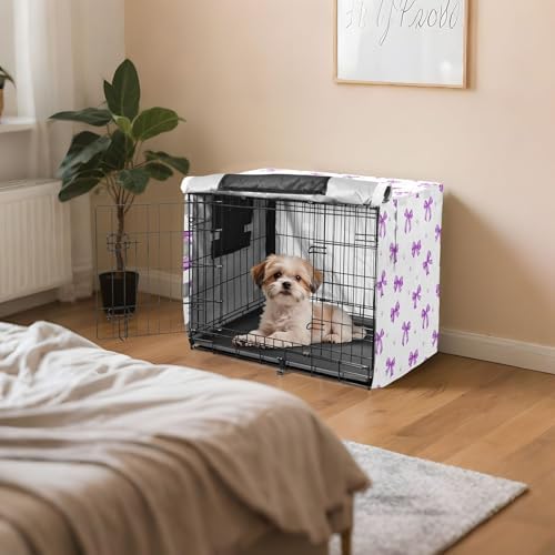 Kigai Bows Dog Crate Cover Oxford Fabric Windproof Waterproof Kennel Cover with Breathable Mesh & Roll-Up Panels, Fit for 48 in Cage, Washable
