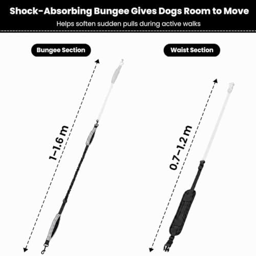 Hands Free Dog Leash, Adjustable Waist Belt 27-51", 2 Reflective Padded Handles, Comfortable Shock Absorbing Bungee, for Small Medium Large Dogs, Walking Jogging Running