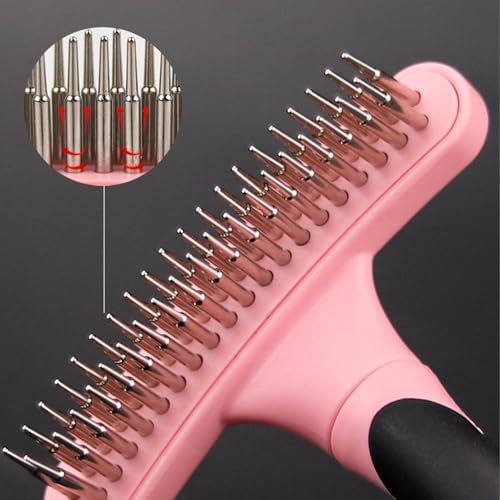 Pet Grooming Rake - Double Row Pins Dematting Brush, Undercoat Comb | Extra Wide Shedding Rake with Anti-Slip Handle, Efficient Removal, Suitable for Dogs and Cats with Thick Coats