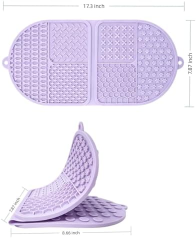 Foldable Dog Lick Mat, 142 Strong Suction Cups Silicone Slow Feeder Lick Pad with 6 Textured Zones, Anxiety Relief Mat for Bath Grooming, BPA Free for Dogs & Cats (Purple, 17.32 x 7.87in)