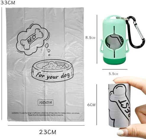 Dog Poop Bag Holder with Leash Clip, Adjustable Strap & 2-Side Hooks for Used Dog Waste Bags (Light Green)