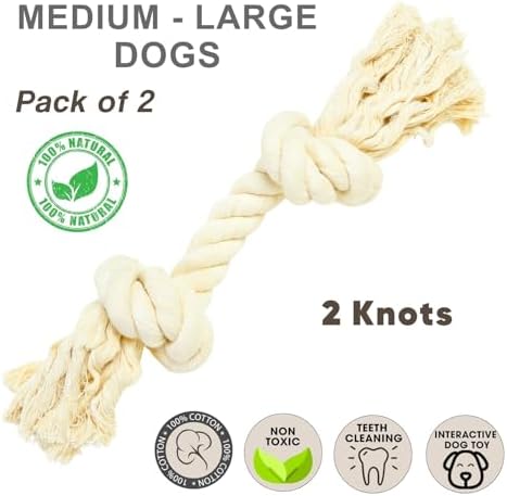 Dog Rope Toys for Large/Medium Aggressive Chewers, Tough Cotton Chew Toy, 39 Inch 5 Knots Indestructible, Tug of War Dog Pull Rope Teeth Cleaning (2 Knots (Pack of 2))