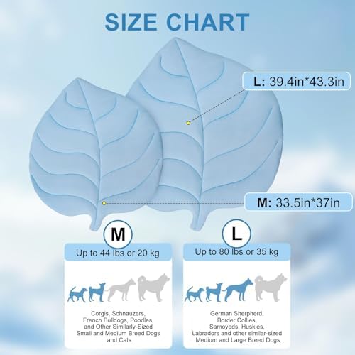 BEAUTYZOO Cooling Mat for Dogs & Cats, Dog Cooling Mat Q-Max>0.4, Double-Sided Pet Cool Pads for Summer, Crate, Kennel, Waterproof Outdoor Cooling Bed, Non-Gel Washable Chill Mats 43"x39" Leaf Shaped