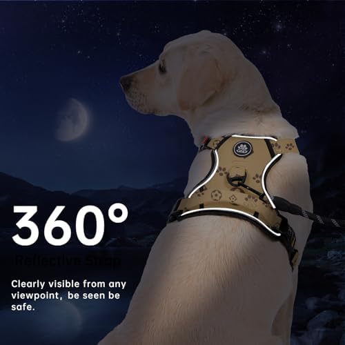 IVY&LANE No Pull Dog Harness for Large Dogs,Reflective Dog Vest Harness | No Choke,Fully Adjustable,Soft Handle,with Leash, Safety Belt and Storage Strap,Light Brown,L