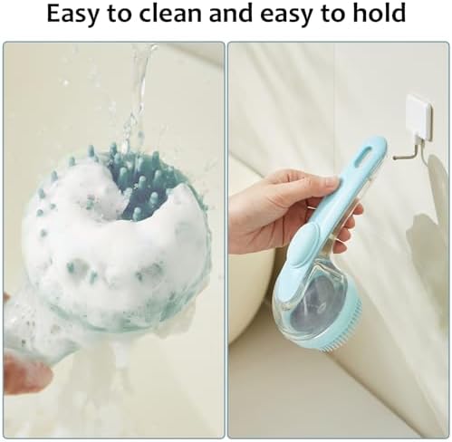 (6 Pcs) ELEGX Pet Grooming Bath Massage Brush with Soap and Shampoo Dispenser Soft Silicone Bristle for Long Short Haired Dogs Cats Shower