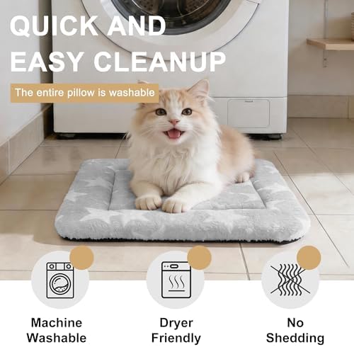 Dog Bed Mat – Soft & Comfortable Dog Kennel Pad for Crate – Durable Crate Bed & Mat for Dogs & Cats – Ideal for Crate, Kennel, and Home Use (Big&Little Stars Grey, XS(18"*14"*1.5"))