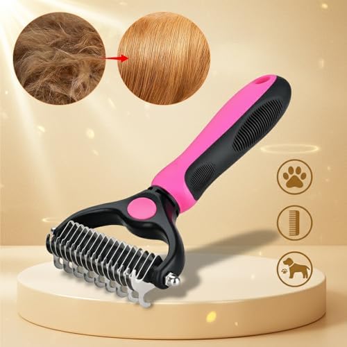 Sakerplus Double-Sided Pet Grooming Rake,Dematting Undercoat Rake for Dogs and Cats, 2-in-1 Dematting Comb, Pet Grooming Rake for Long Hair Pets (Blue, large)