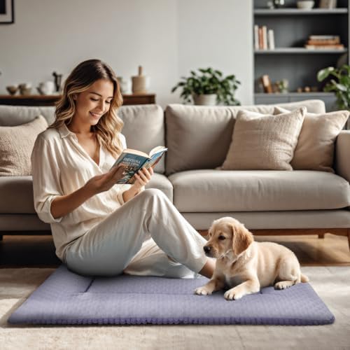 Dog Bed Mat, Crate Pad Reversible,Soft Kennel Washable Crate Mat (Cool and Warm),Pet Sleeping Mattress for Small Medium Dogs XB009 (36''x23'',Corn Velvet Purple)