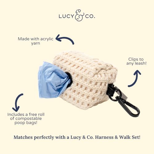 Lucy & Co. Main Squeeze Crochet Dog Poop Bag Holder and Dispenser, Clips to Leash, Water-Repellent Neoprene, Includes Refill Roll