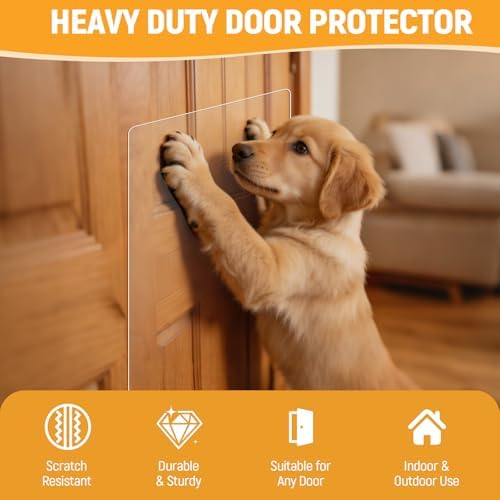 In hand Heavy Duty Door Scratch Protector for Dogs & Cats, 36" x 24" Extra Large Clear Door Guard, Thickened Anti-Scratch Shield with Strong Removable Adhesive Pads, No Residue & Safe for Doors