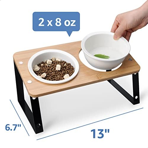 AYADA Elevated Cat Bowls Height Adjustable with Stand (Ceramic)