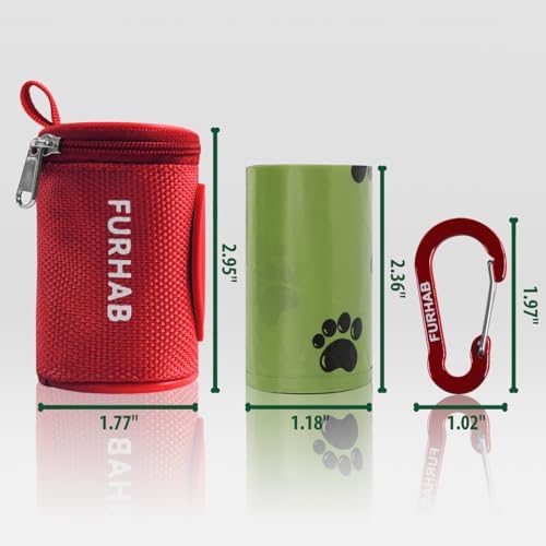 FURHAB Dog Poop Bag Holder for Leash with Carabiner Clip Soft Fabric