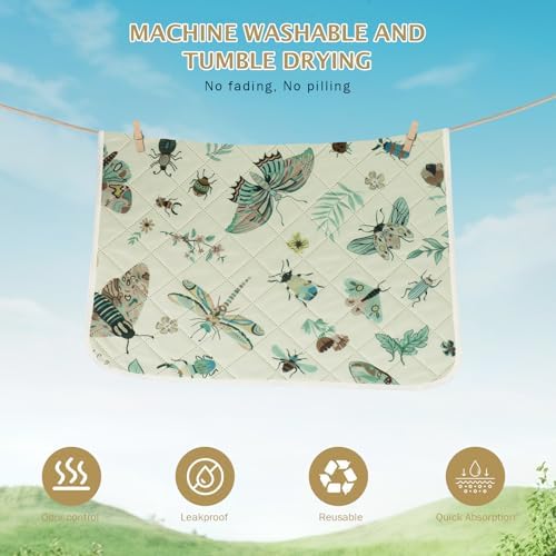 IEUUMLER Washable Pee Pads for Dogs, 1 Pack Insect Pattern Reusable Waterproof Puppy Potty Pads, Non-Slip Absorbent Pet Training Pads for Playpen Crate Bed EU014