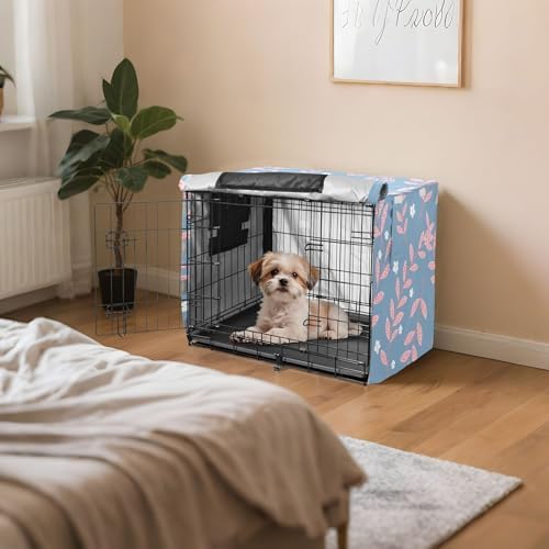 Kigai Twigs Dog Crate Cover Oxford Fabric Windproof Waterproof Kennel Cover with Breathable Mesh & Roll-Up Panels, Fit for 54 in Cage, Washable