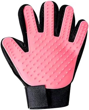 Pet Grooming Gloves – Deshedding & Bath Brush Gloves for Dogs, Cats & Horses, Gentle Hair Remover & Massage Mitt (Pink)