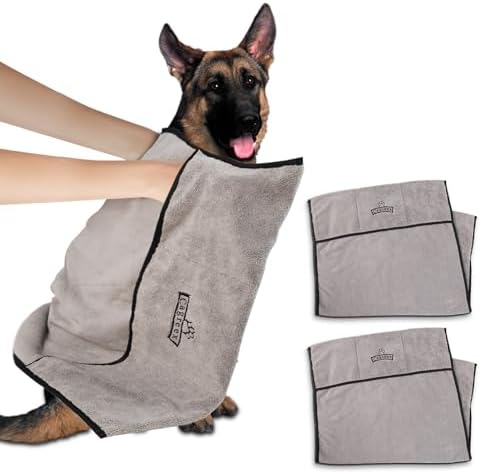 Microfiber Dog Grooming Bath Towel: Super Absorbent Soft Pet Grooming Towel Bath & Shower Supplies - Large Towels to Drying Dog Cat Pets Drying & Grommers (Gray, 2 Pcs)