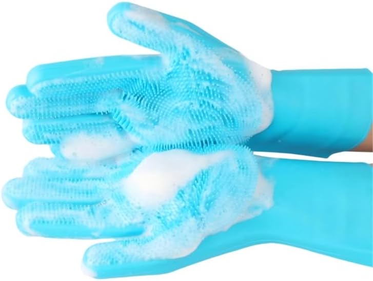 Pet Grooming Gloves, Heat Resistant Silicone Gloves,Silicone Hair Removal Mitt for Dogs and Cats,Cat Bathing Gloves ,Cat and Dog Massage Products, Blue。