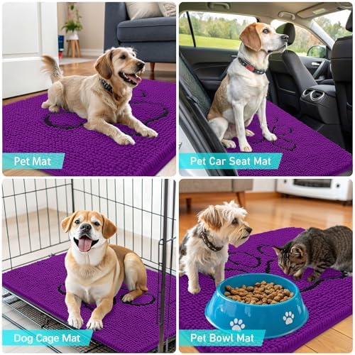 OLANLY Dog Door Mat for Muddy Paws 36x24, Paw Print Design Chenille Mud Mat