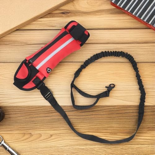 BESPORTBLE Hands Free Dog Leash with Reflective Bungee and Waist Pouch, Adjustable Elastic Shock-Absorbing Leash for Running Walking Hiking, Red Waist Belt for Medium Dogs