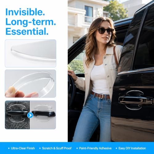 8PCS Transparent Car Door Handle Scratch Protector, Waterproof Anti-Scratch Paint Protection Film, Invisible Door Cup Adhesive Sticker Universal for Car SUV Truck (White)