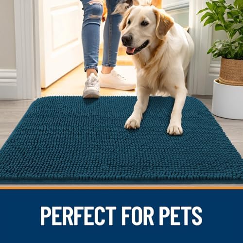 OLANLY Dog Door Mat for Muddy Paws 59x24, Super Absorbent Chenille Mud Mat