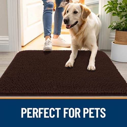 OLANLY Dog Door Mat for Muddy Paws 70x24, Super Absorbent Chenille Mud Mat