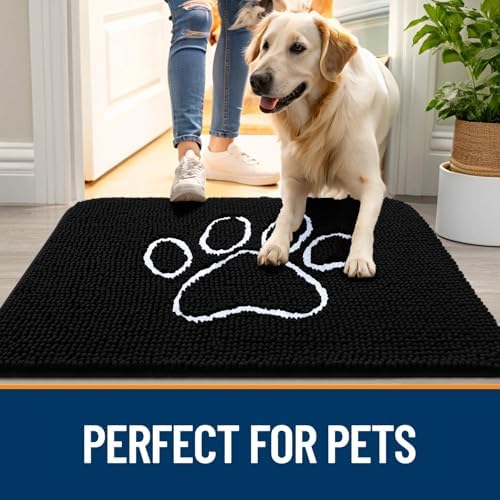 OLANLY Dog Door Mat for Muddy Paws 44x32, Paw Print Design Chenille Mud Mat