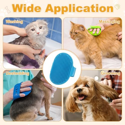 Dog Bath Brush, Silicone Pet Shampoo Brush with Adjustable Ring Handle Massage Scrubber Comb(2Pcs, Pink/Dark Blue), for Long Short Hair Dogs and Cats Bathing Cleaning Shampooing