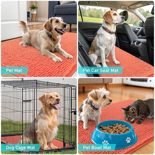 OLANLY Dog Door Mat for Muddy Paws 30x17, Super Absorbent Chenille Mud Mat