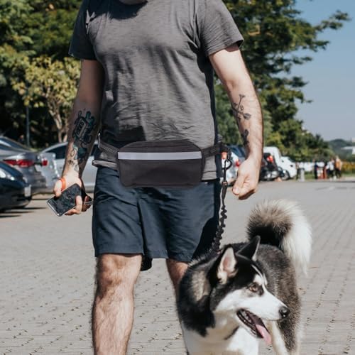 Hands-Free Dog Leash Waist Belt with Shock-Absorbing Bungee Leash and Reflective Strap, Running Fanny Pack Design for Outdoor Jogging and Comfortable Pet Walks