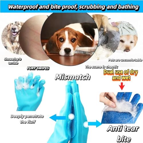 Premium Pet Grooming Gloves (1 Pair) - 3,000 Soft Silicone Tips for Bathing, Deshedding & Massage - Heat Resistant, 5-Finger Grip - Cats/Dogs/Rabbits (Grey)